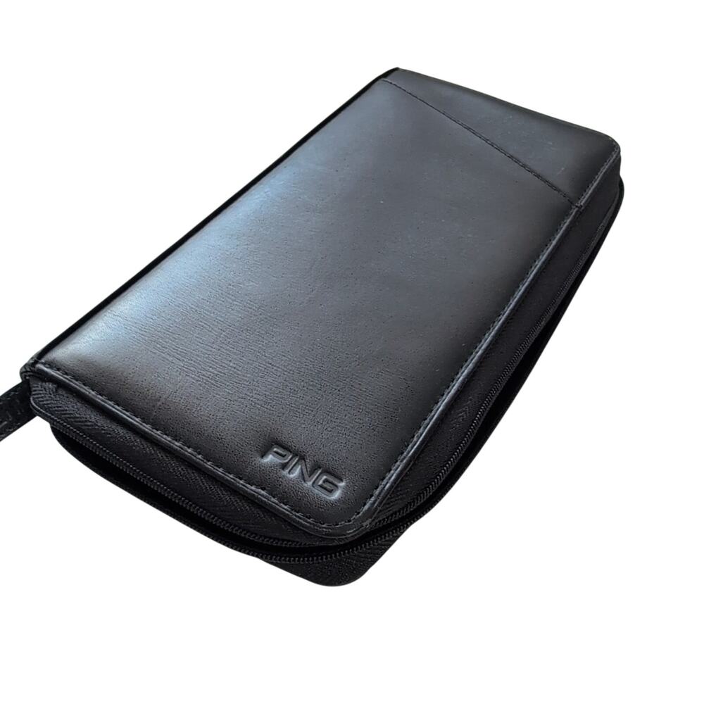 Ping Black Leather Travel Organizer Passport Wallet Multiple Pockets